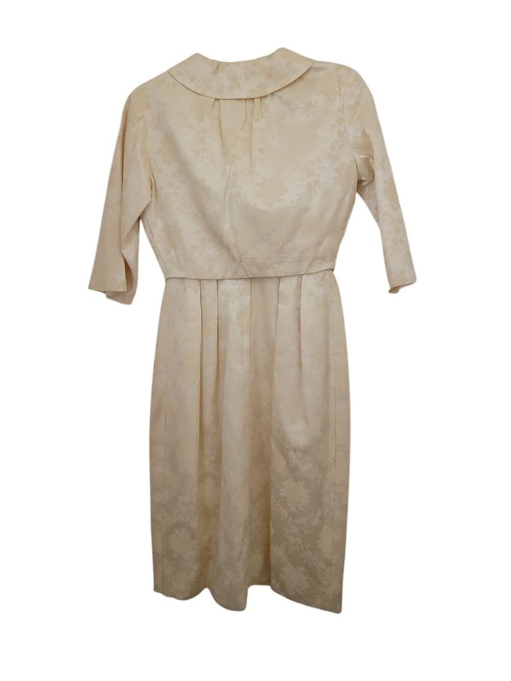 Vintage 50s/60s Ivory Brocade Floral Jacquard Dress & Cropped Jacket Set S/M - Picture 2 of 13